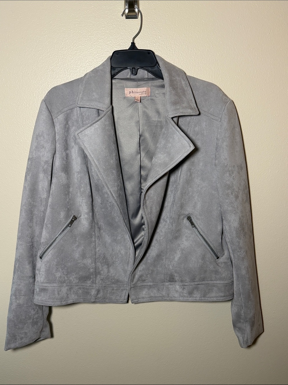 Philosophy Light Gray Suede Moto-Style Jacket